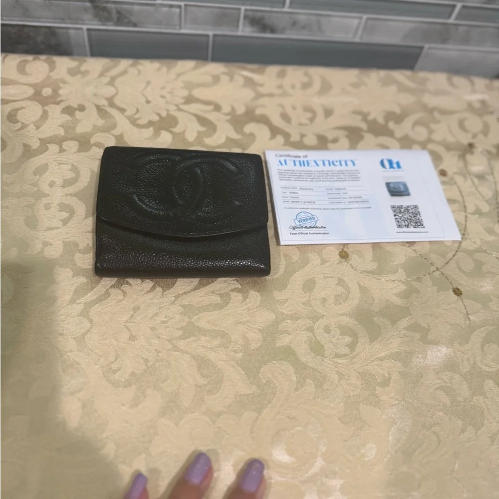 Vintage Chanel Black Caviar Leather Wallet snap is not snappy W/ COA